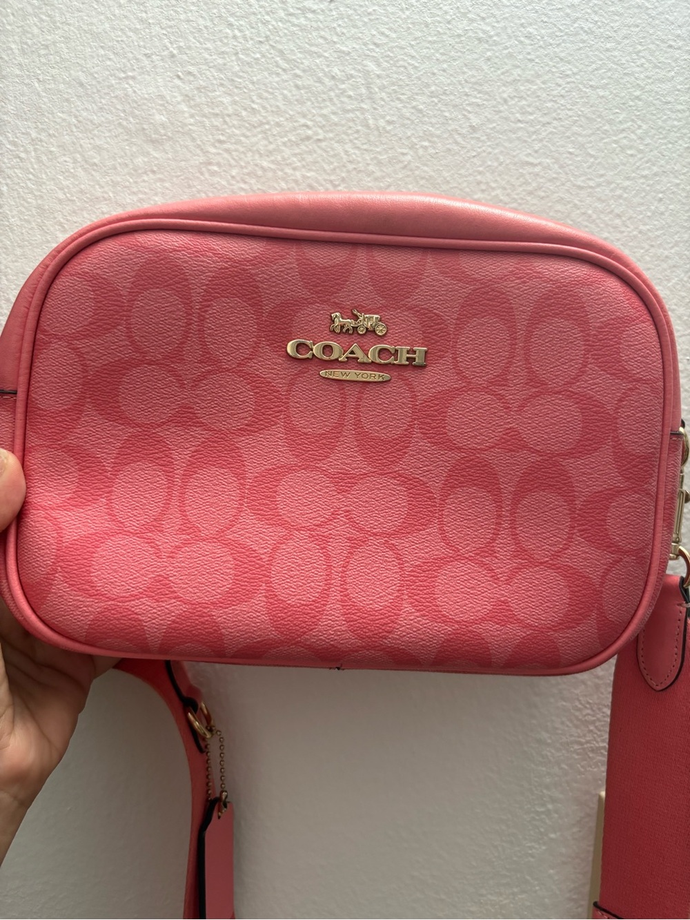 Coach Pink Signature Camera Crossbody Bag